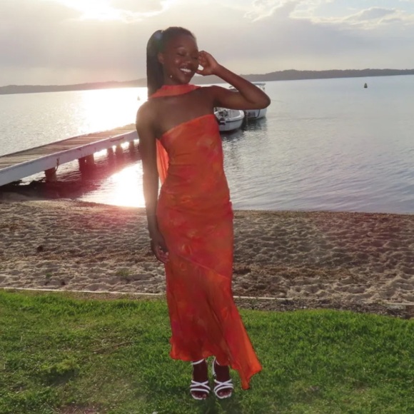 Peppermayo - Under the Pagoda Maxi Dress Amber - Strapless Orange Floral Dress - Picture 8 of 16